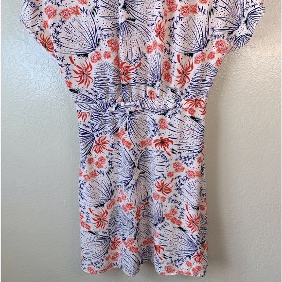 & Other Stories Floral Shinjuki Blue Red V-Neck Asian Inspired Mini Dress Size 6 - Picture 8 of 10
